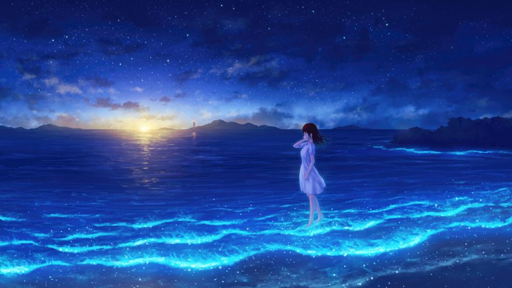 Starry Night Shoreline Serenity wallpaper
