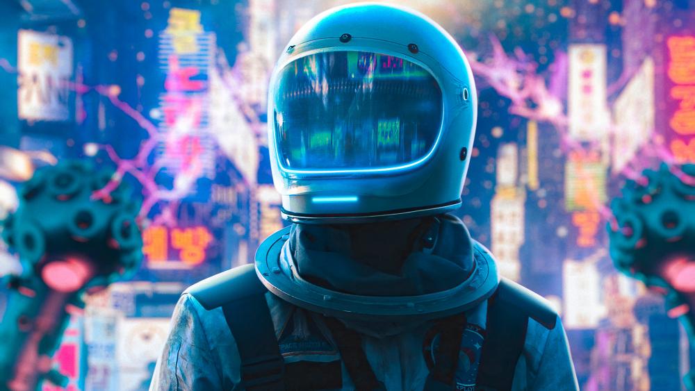Futuristic Neon Astronaut Journey wallpaper