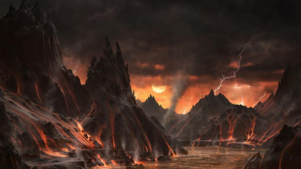 Majestic Volcanic Landscape at Dusk wallpaper