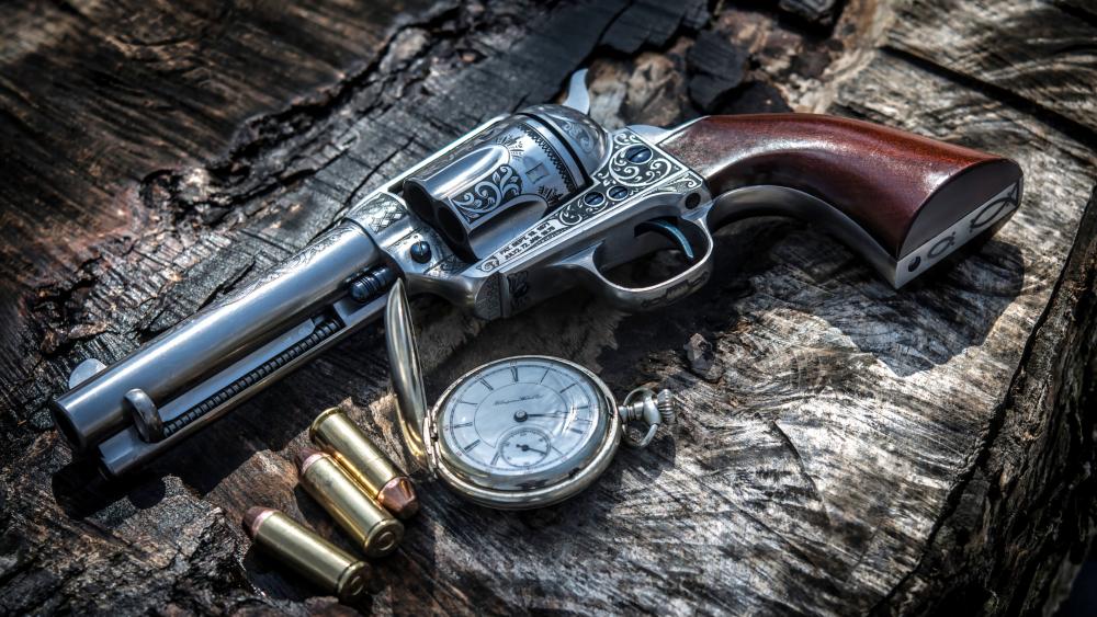 Western Colt pistol with compass wallpaper