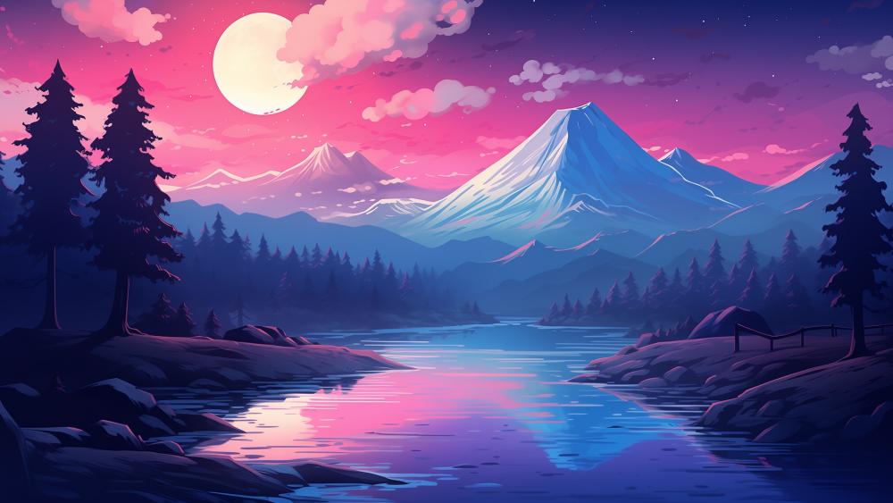 Moonlit Mountain Serenity wallpaper
