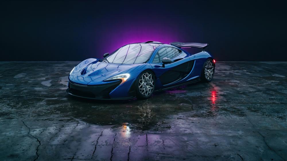 Sleek Blue McLaren P1 Supercar Under Neon Glow wallpaper