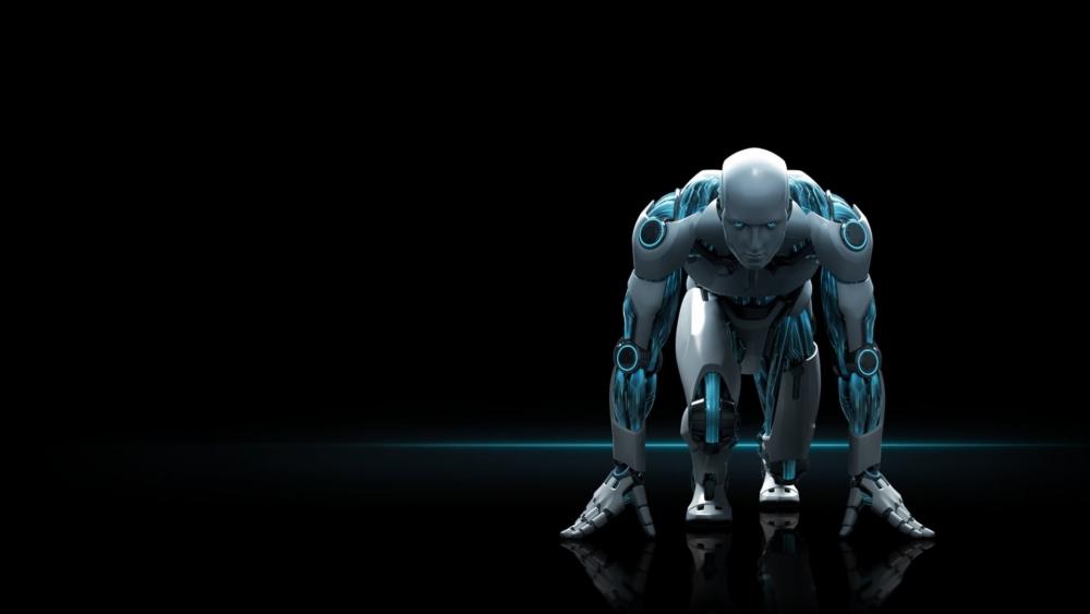 Futuristic Robot Poised for Action wallpaper