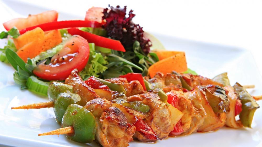 Delicious Chicken and Vegetable Skewers wallpaper