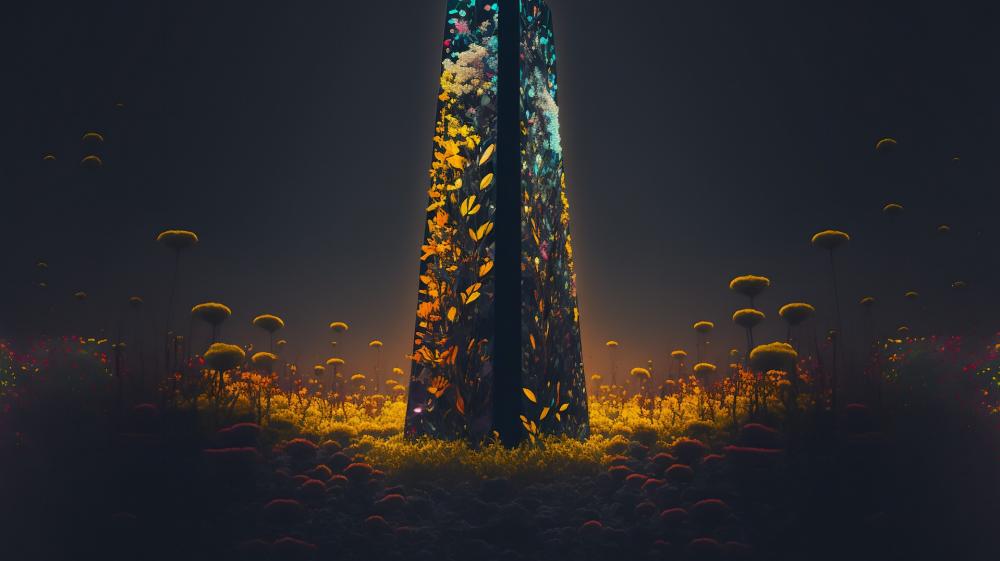 Mystical Floral Tower at Night wallpaper