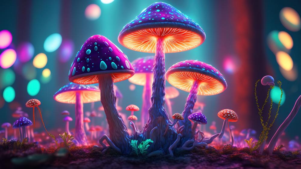 Enchanted Mushroom Glade at Twilight wallpaper