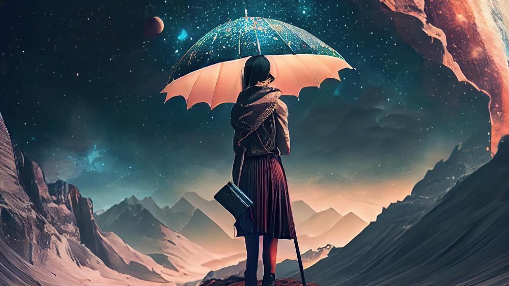 Cosmic Voyage With an Umbrella wallpaper