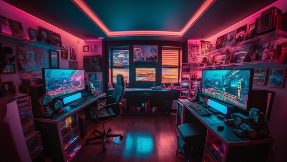 Neon Glow Gamer's Haven wallpaper