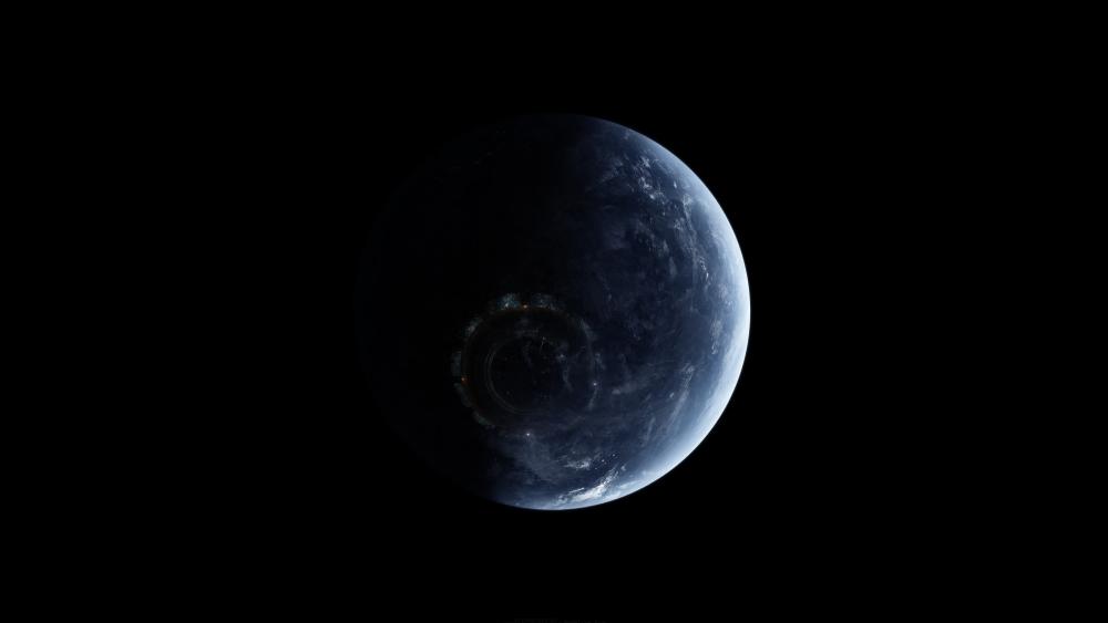 Mysterious Blue Planet in Darkness wallpaper