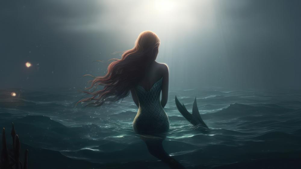 Mystical Mermaid in Moonlit Seas wallpaper