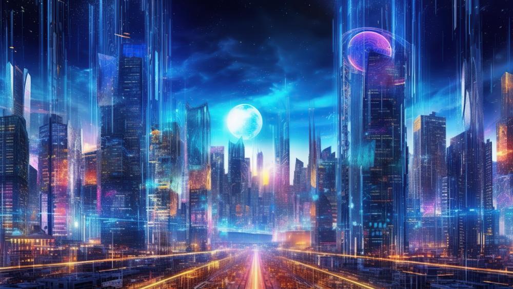 Futuristic Cityscape in Neon Hues wallpaper