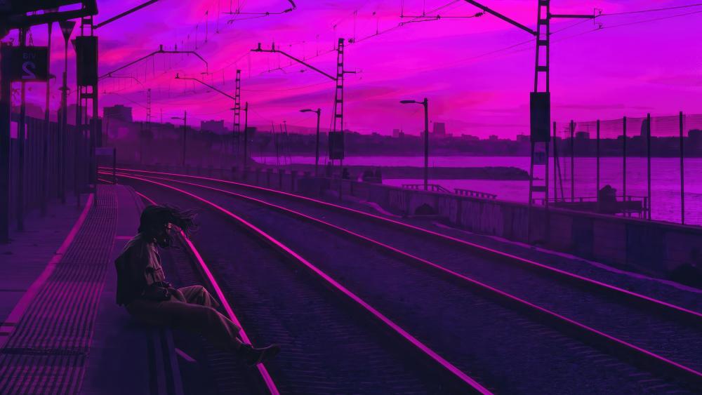 Twilight Serenity at the Train Station wallpaper