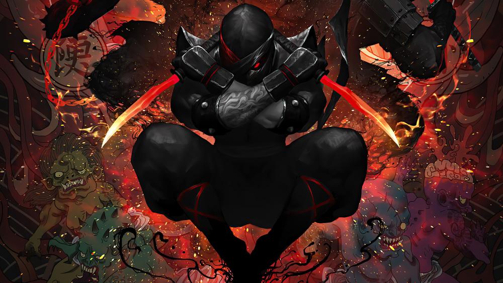 Fierce Ninja Warrior in Infernal Battle wallpaper