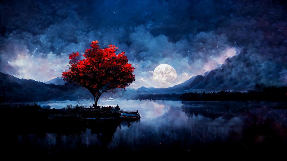 Mystical Moonlit Lake wallpaper