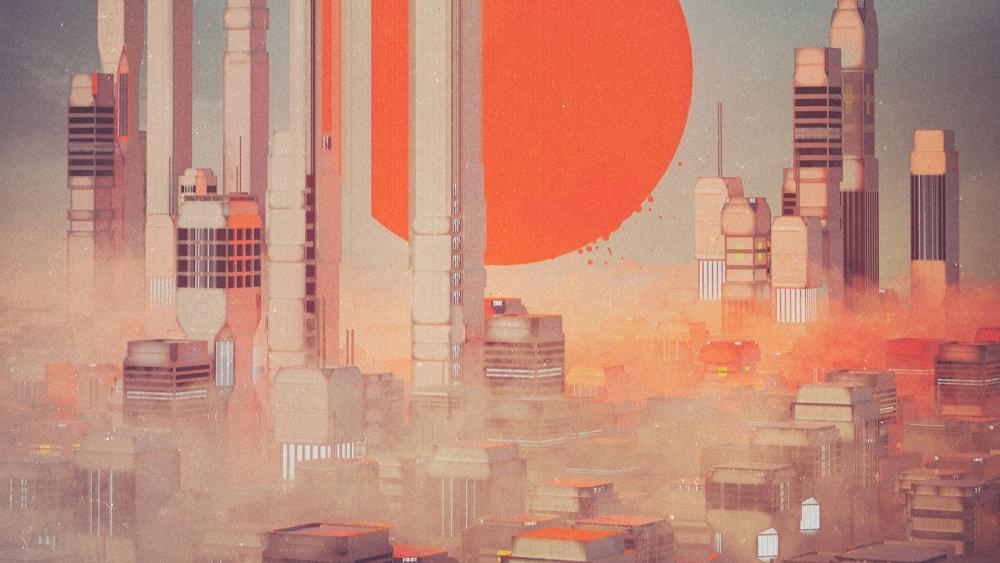 Sunset Hues Over Futuristic Cityscape wallpaper