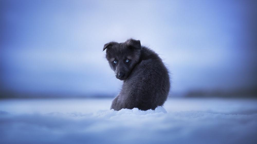 Serene Nordic Wolfdog Puppy in a Wintry Wonderland wallpaper
