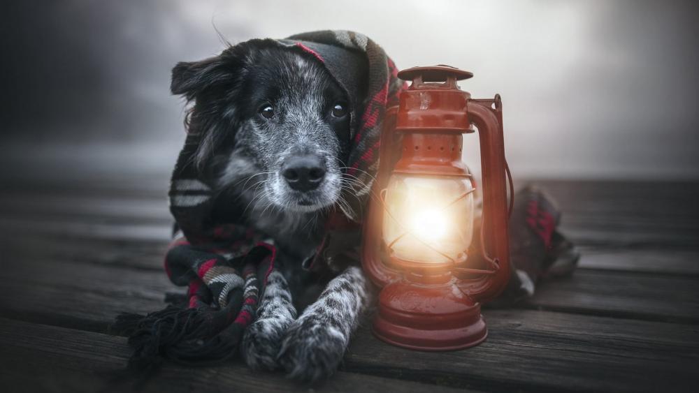 Cozy Canine Companion by Lantern Light wallpaper