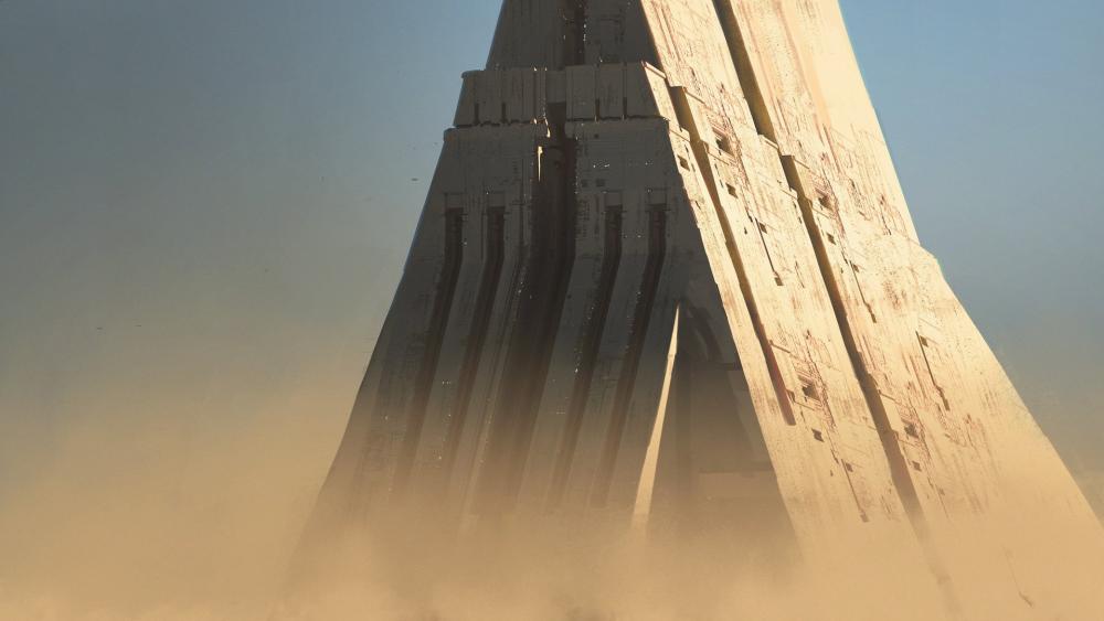 Majestic Desert Tower Rising Through Dust wallpaper