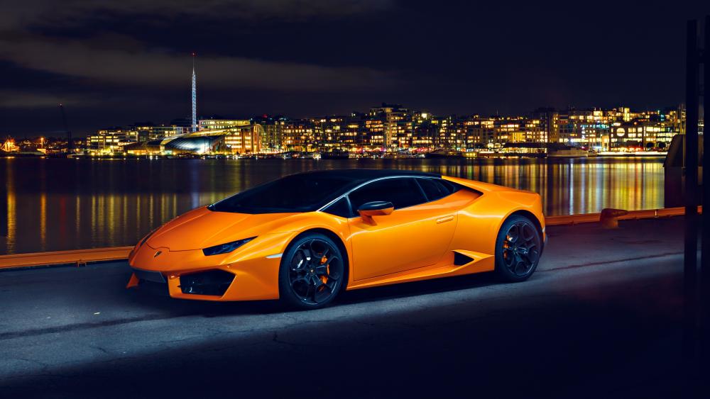 Lamborghini Splendor Amidst City Lights wallpaper