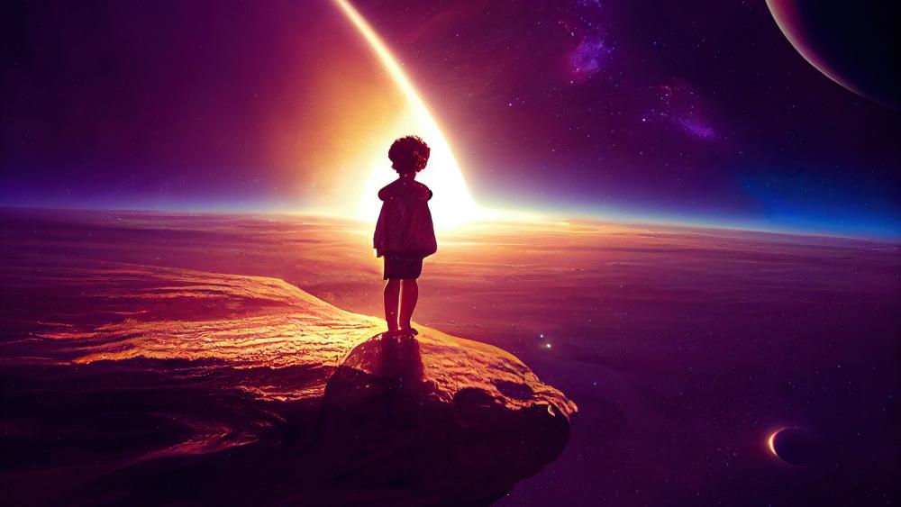 Child Gazing upon Cosmic Event wallpaper