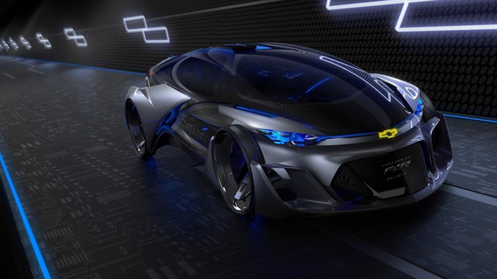 Futuristic Car in Neon-lit Tunnel wallpaper