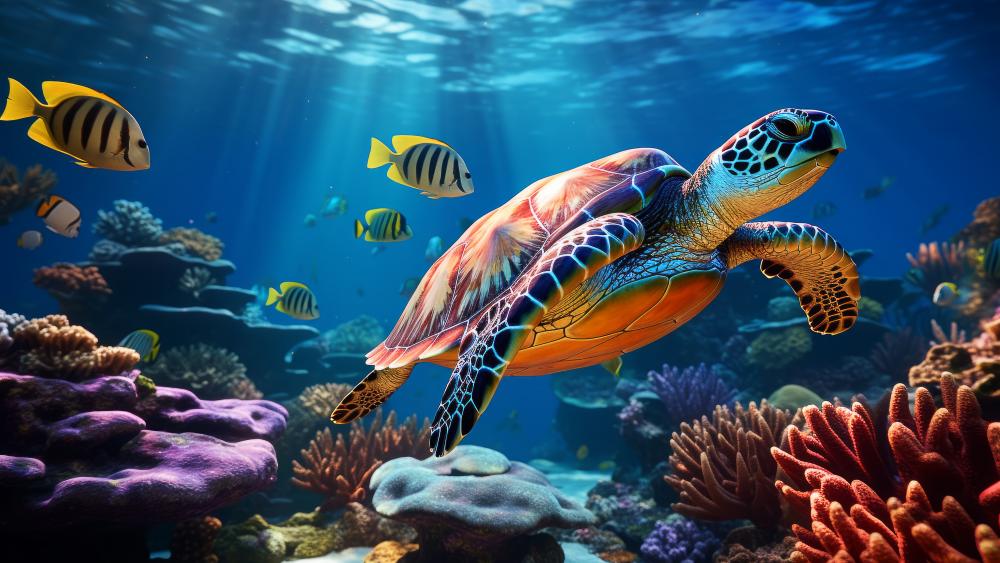 Underwater Serenity with Majestic Sea Turtle wallpaper
