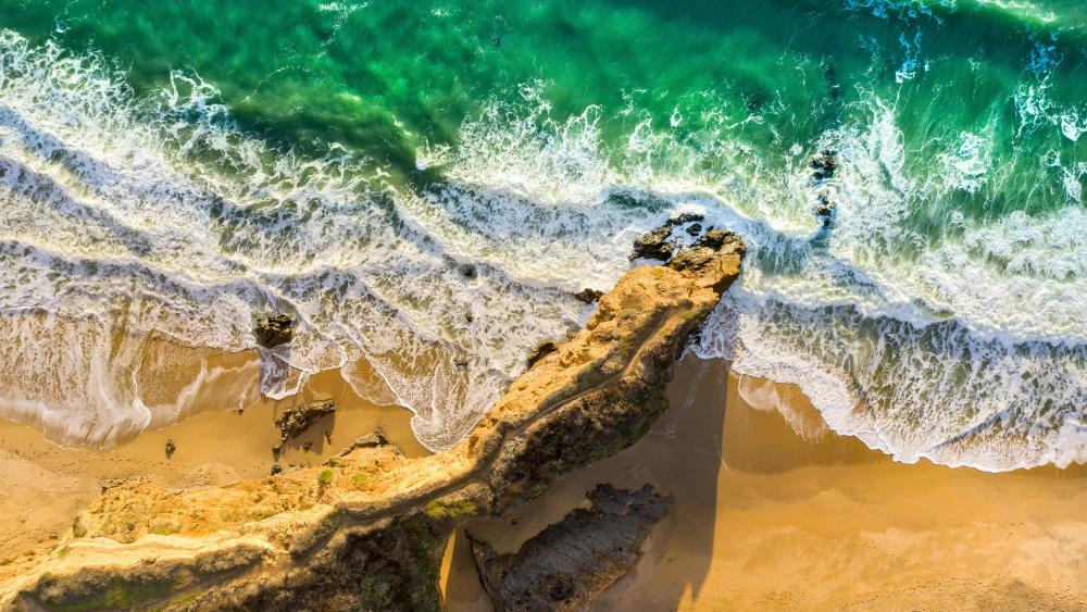 Aerial Majesty of Ocean Meets Shore wallpaper