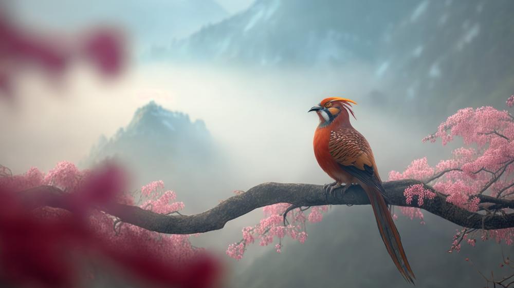 Mystical Bird in Blossoming Paradise wallpaper