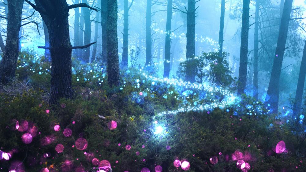 Enchanted Forest Glowing with Whimsical Lights wallpaper
