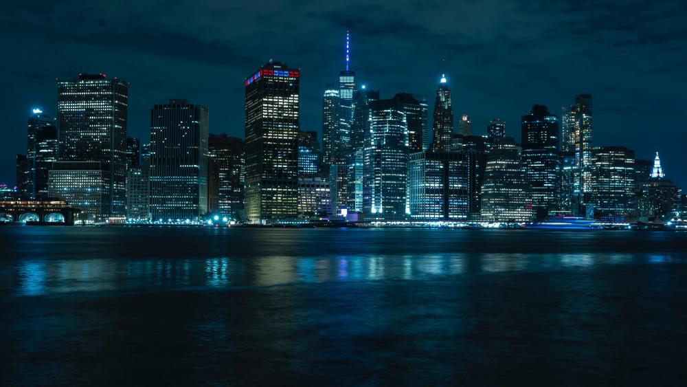 New York City Blue Nightscape wallpaper