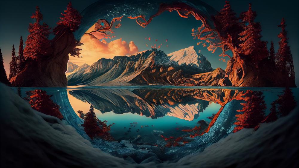 Majestic Mountain Reflection in Serene Winter Wonderland wallpaper