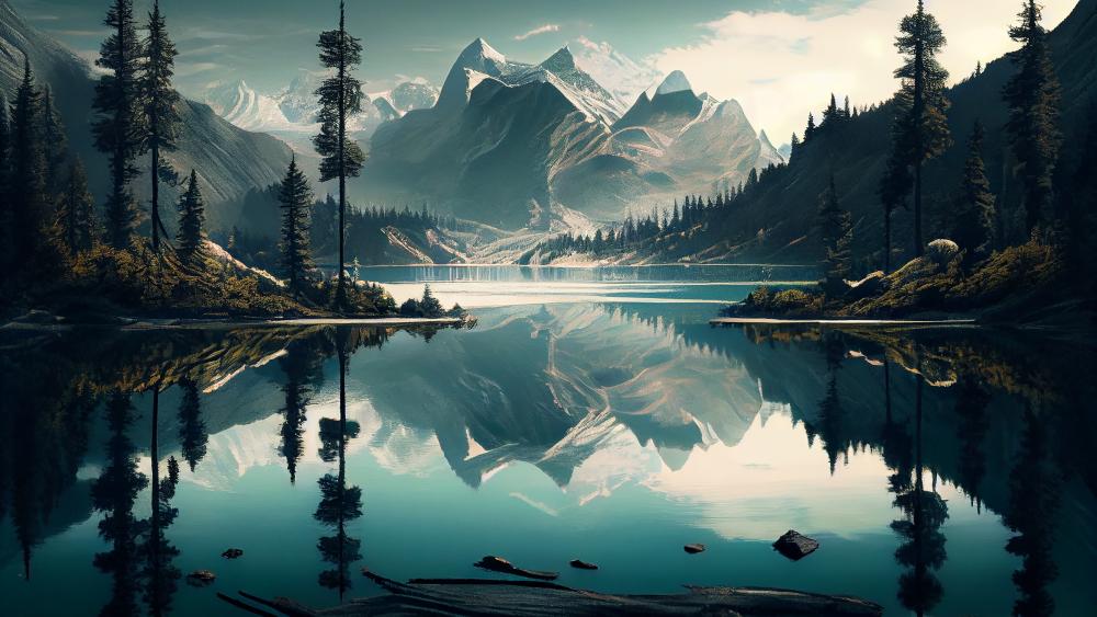 Mystic Lake Serenity at Dusk wallpaper
