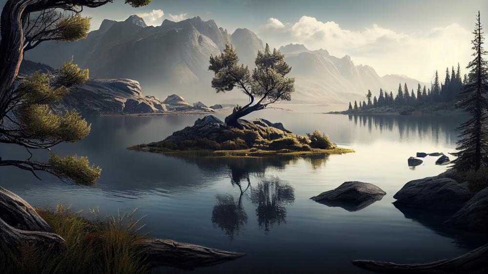 Tranquil Mountain Lake Serenity wallpaper