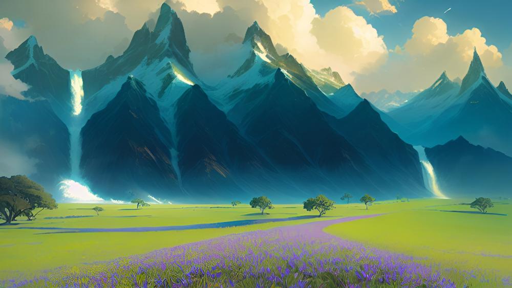 Mystic Mountains in Springtime Glory wallpaper