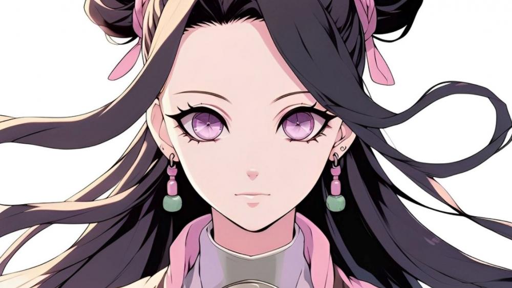 Elegant Anime Beauty with Purple Eyes wallpaper