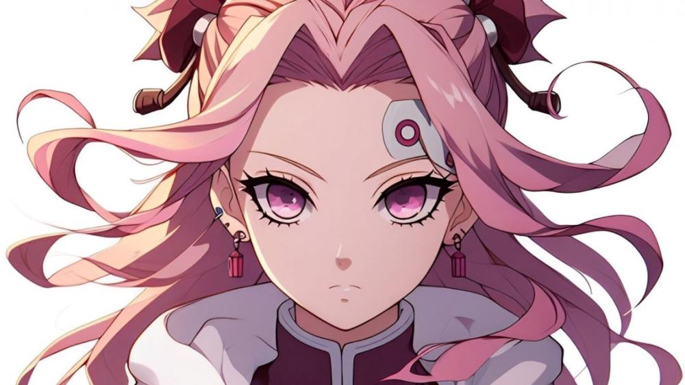 Mystic Gaze of a Pink-Haired Anime Maiden wallpaper