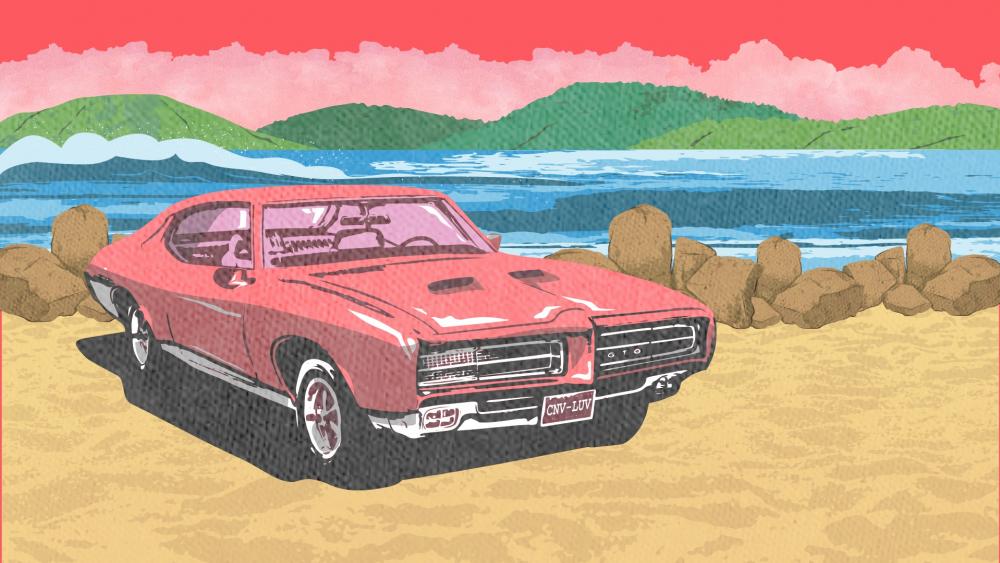 Retro Classic Car at Beachside wallpaper