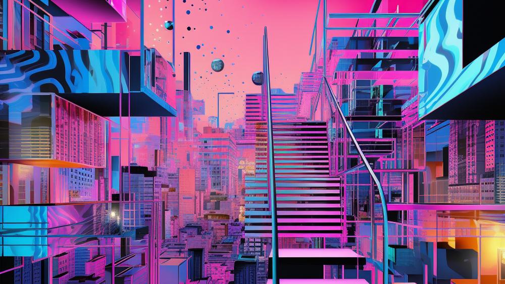 Cyberpunk Geometric Dreamscape wallpaper