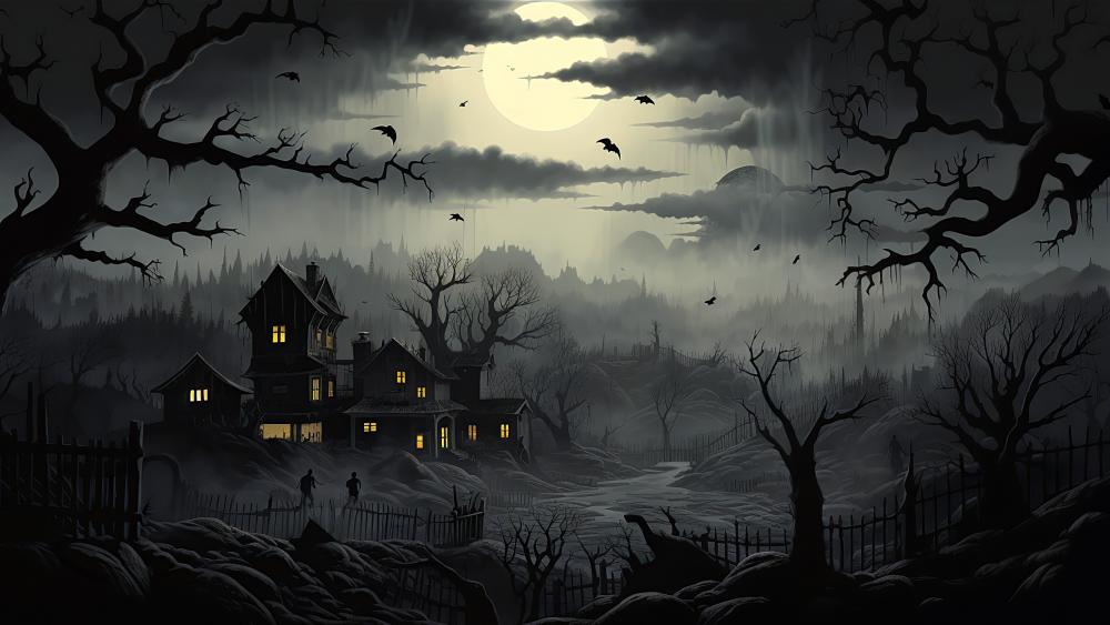 Haunted Mansion under the Moonlight wallpaper