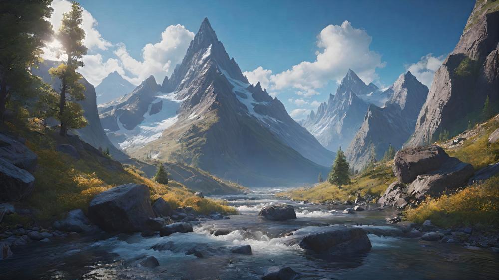 Majestic Mountain Valley Serenity wallpaper