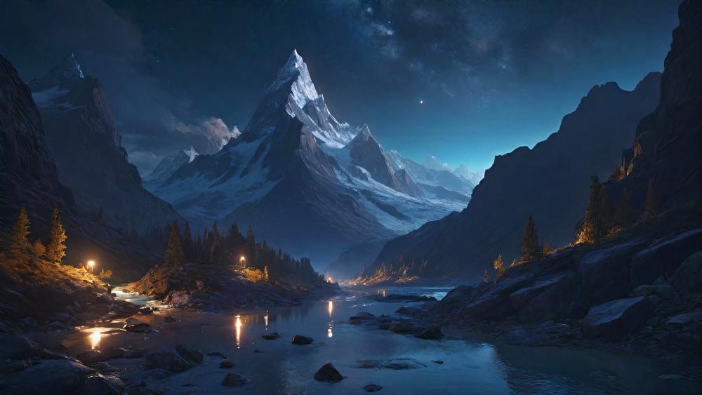 Majestic Mountain Nightscape wallpaper