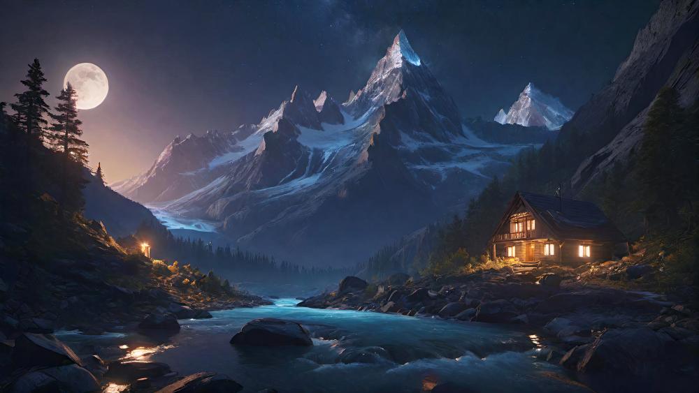 Moonlit Mountain Retreat wallpaper