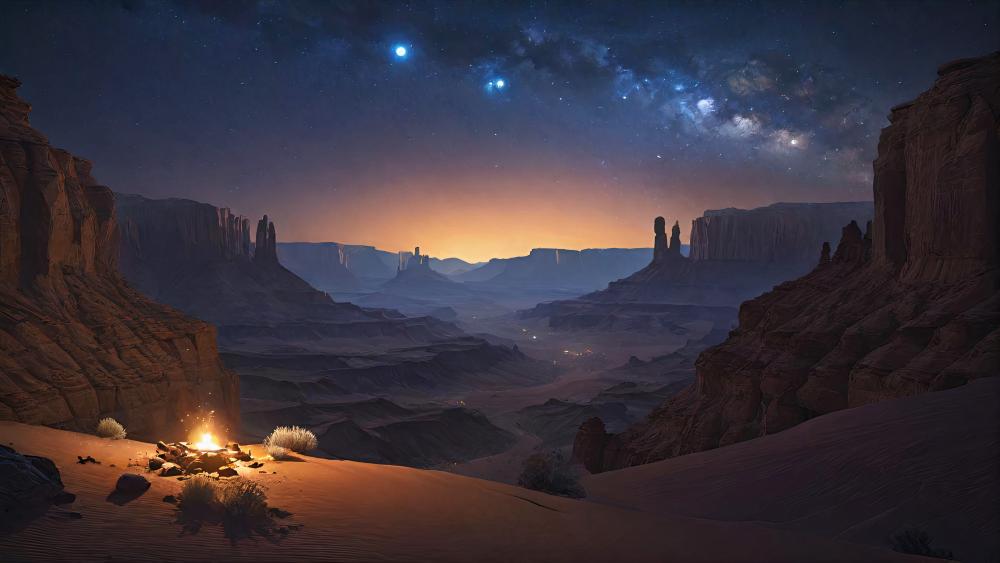 Starry Desert Night by the Campfire wallpaper