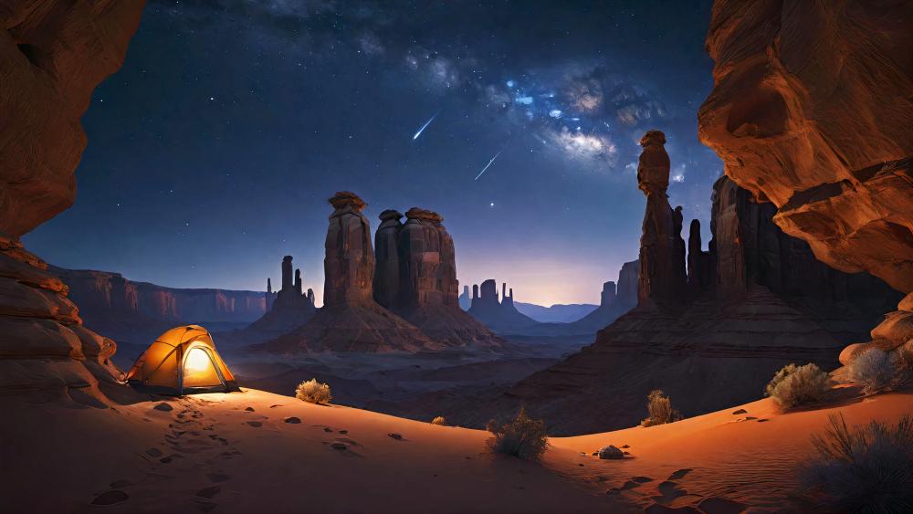 Starry Night Camping in Desert Wilderness wallpaper