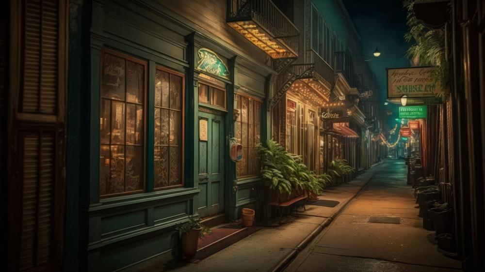 Enigmatic Alleyway at Nighttime Glow wallpaper