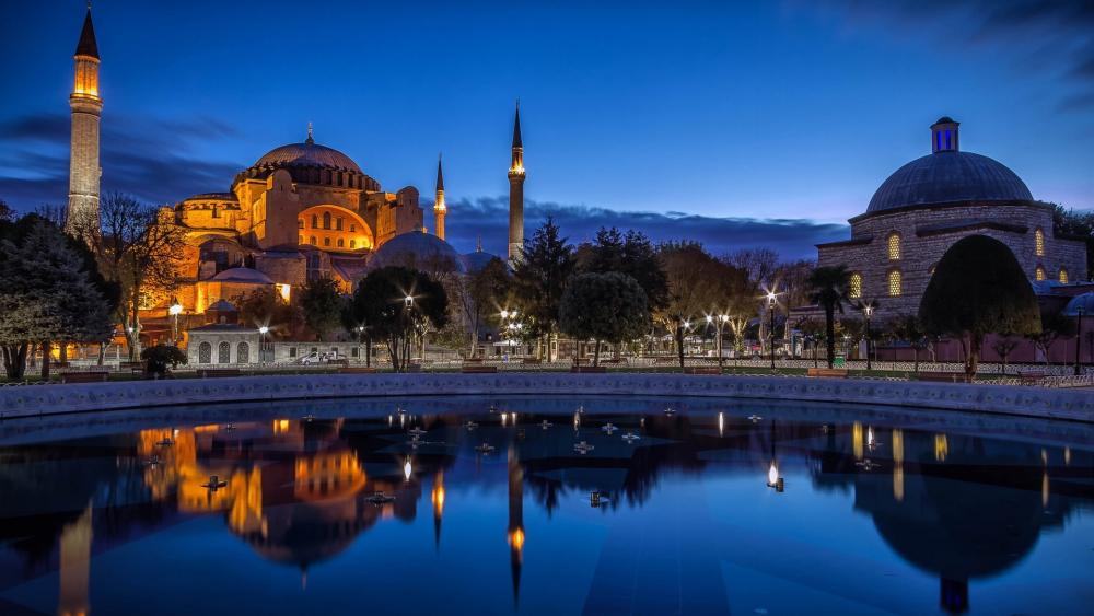 Hagia Sophia at Dusk Reflecting Serenity wallpaper