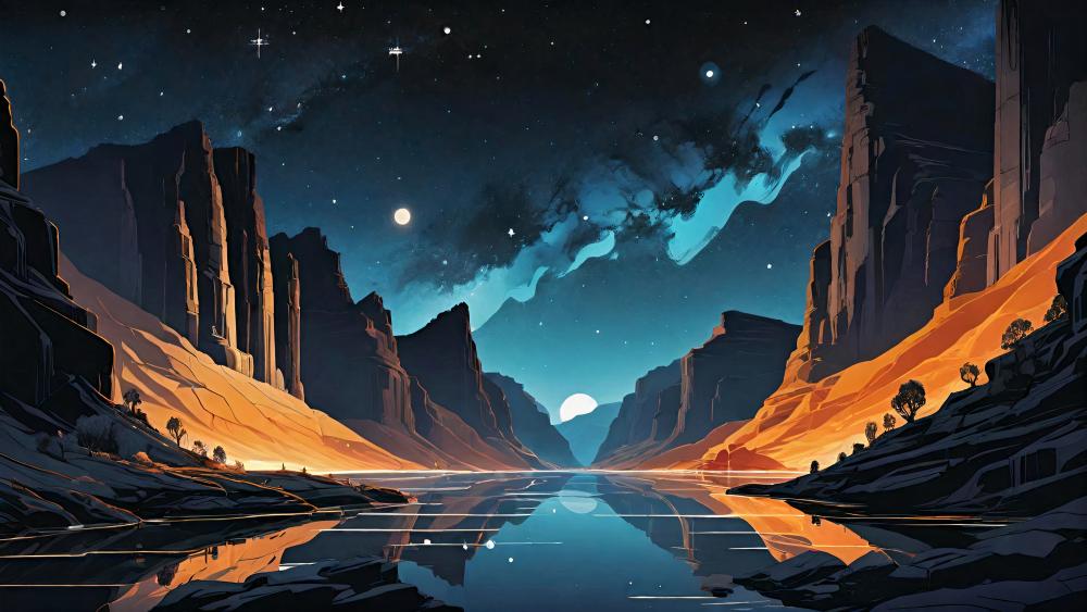 Starry Night Over a Serene Desert Canyon wallpaper