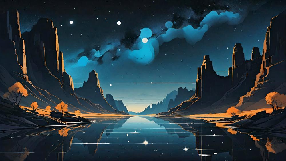 Starry Desert Night Reflection wallpaper