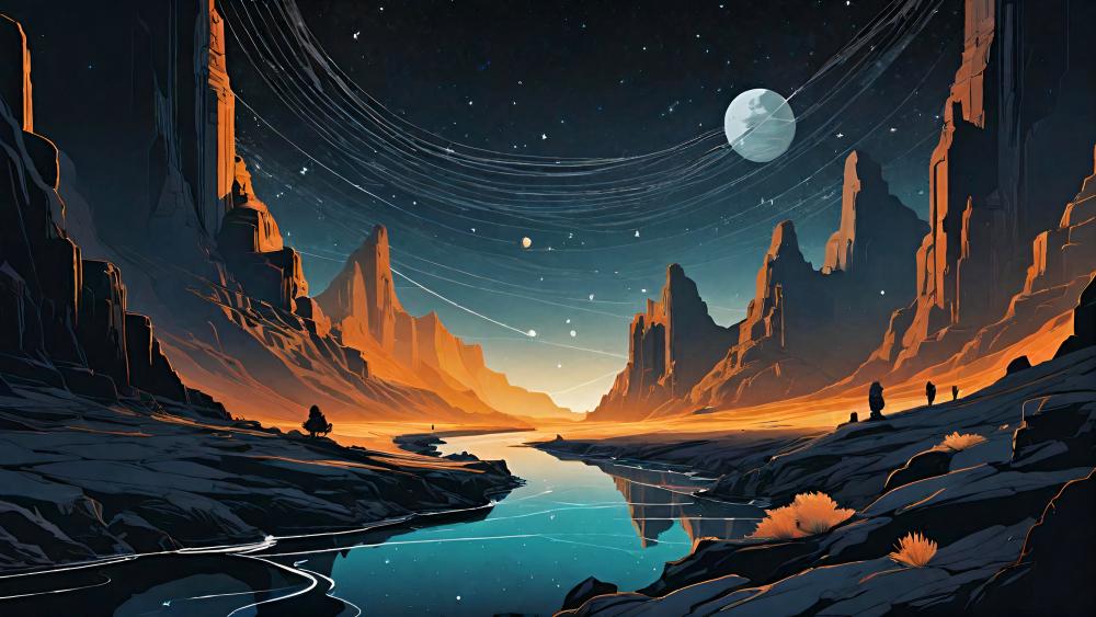 Majestic Moonlit Canyon Dreamscape wallpaper