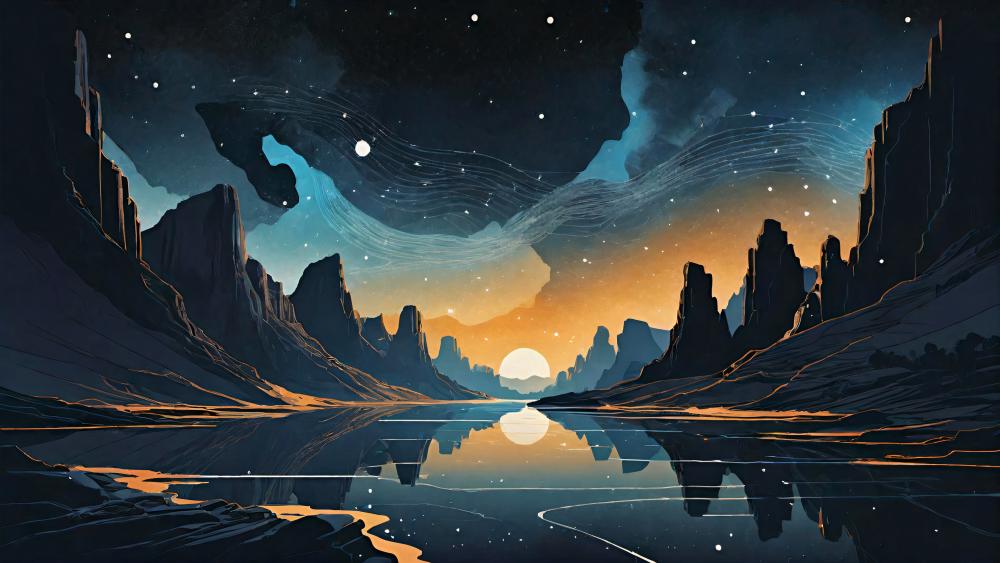 Starry Desert Sunset Reflection wallpaper